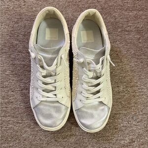 Dolce Vita White Pearl-Trim Low-Top Sneakers with Silver Toes